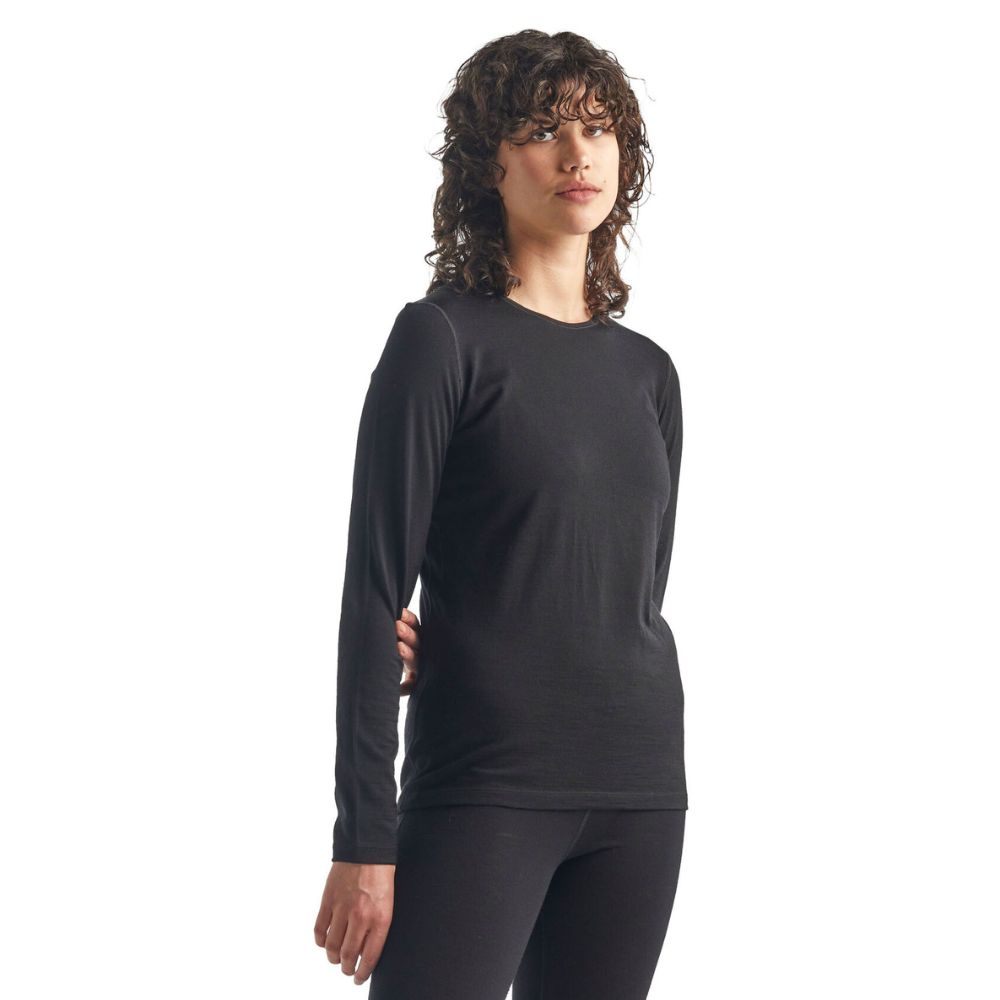 Icebreaker Womens 200 Oasis LS Crewe Thermal Top Black